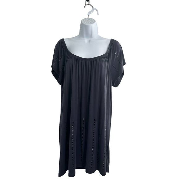 Cynthia Rowley‎ Navy Blue Embellished Short Sleeve Top Large - Picture 1 of 9